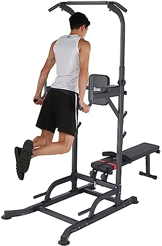 UBOWAY Power Tower with bench: Pull Up Bar Stand Dip Station Adjustable Height Heavy Duty Multi-Function Fitness Training Equipment Home Gym