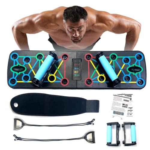 Push up board – Pushup board 10 in 1 At Home Gym Workout Equipment with Resistance Bands & Wrist Band – Strength Training equipment – Perfect Pushup Board for home workout (F/M)