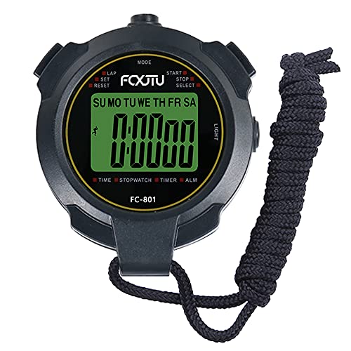 FCXJTU Digital Stopwatch Timer, Single Lap Memory Sport Stopwatch Count Down Timer with Luminous Mute Function Lanyard Battery Included for Running, Training, Referee, Coaches and Sport Events