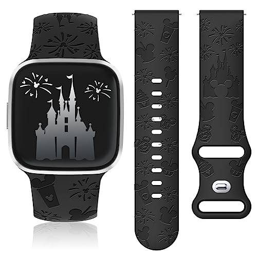 Girovo Engraved Cartoon Band Compatible with Fitbit Versa 2 Band/Versa Lite/Versa Band Women, Cute Soft Silicone Replacement Straps Bracelet Sport Designer Fancy Summer Wristbands for Fitbit Versa SE