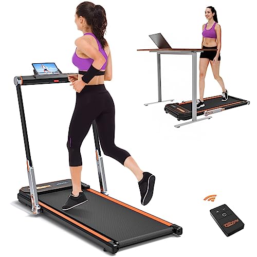 Under Desk Treadmill Walking Pad Folding Treadmill Electric Walking Running Treadmill for Home Office with Touch Panel & Remote, 2.5HP for Under Your Desk – Orange