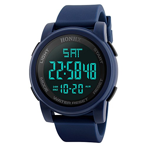 Men’s Digital Watch Large Face LED Wrist Watches Military Sports Electronic Waterproof Outdoor Stopwatch (Blue -1)