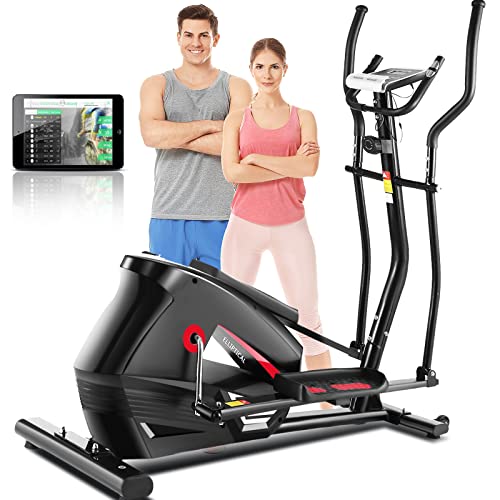 ANCHEER Elliptical Machines, Smart APP Cross Trainer with 10-Level Resistance, LCD Monitor, and Heart Rate Sensor, Compact & Quiet Cardio Exercise Elliptical for Home Office Use, 390lb Weight Capacity