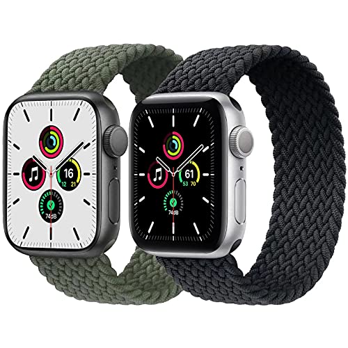 2-Pack Solo Loop Strap Compatible with Apple Watch Band 42mm 44mm 45mm 49mm,No Clasps No Buckles Stretchable Braided Sport Elastics Replacement Wristband for iWatch Ultra Series 8/7/6/5/4/3,SE,G&C,L