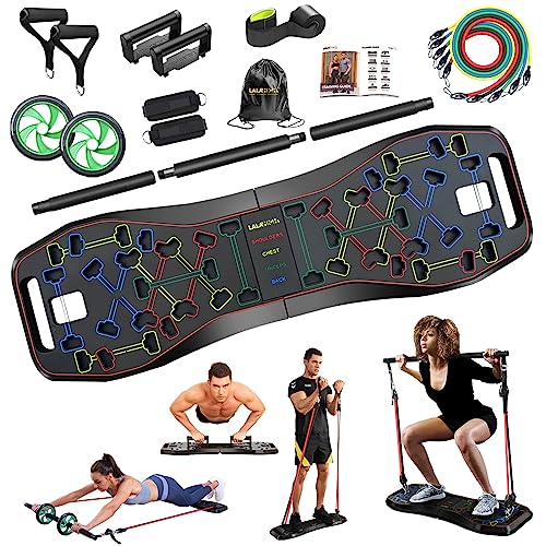 LALAHIGH Portable Exercise Equipment. 25 in 1 Work from Home Fitness with 22 Gym Accessories., Push Up Board with Resistance Bands, Ab Roller Wheel,Full Body Workout at Home