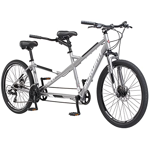 Schwinn Twinn Classic Tandem Adult Beach Cruiser Bike, Double Seater, Low Step Aluminum Frame, 21-Speed, 650c Urban Tires, Alloy Caliper Brakes, Medium Frame, Grey