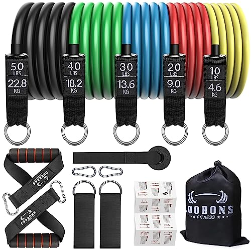 Resistance Bands Set – Workouts Bands for Men and Women, Exercise Bands with Handle, Door Anchor, Legs Ankle Straps, Elastic Bands for Physical Therapy, at Home Fitness, Strength Training Equipment