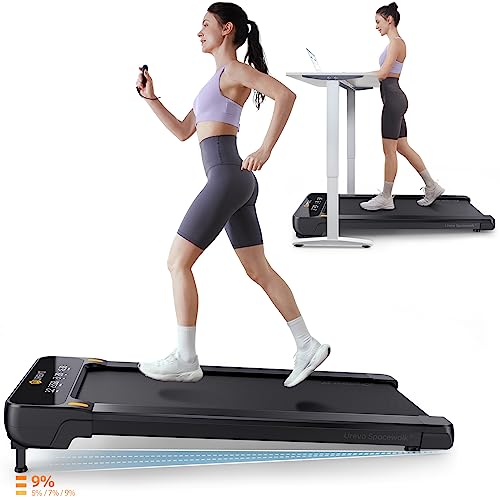 UREVO Under Desk Treadmill with Auto Incline, Walking Pad with 5%, 7%, and Max 9% Incline，Inclined Walking Treadmill with Remote Control and LED Display for Home and Office