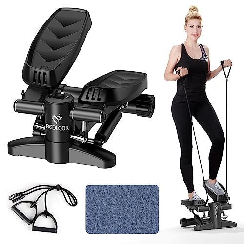 Mini Mute The Sound Stair Stepper,300LBS Loading Capacity, with LCD Monitor Floor mat Resistance Rope Hydraulic Fitness Stepper for Home Desk or Office Workouts-Black