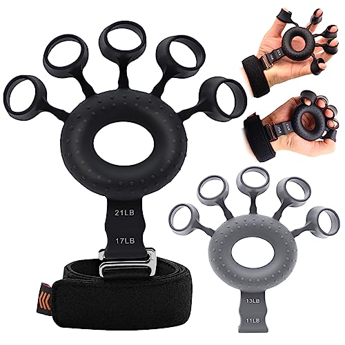 Finger Strengthener, Hand Grip Strength Trainer, Gripster 2PCS Forearm exerciser Finger Flexion Extension Training Hand Therapys and Training Device Gripper Ring With 6 Resistance Upgraded Version Portable Wrist Strength Trainer