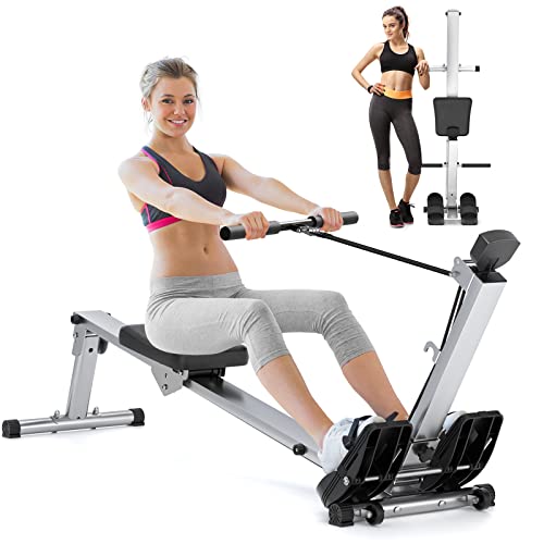 Rowing Machine for Home Use, Row Machine Rower with Adjustable Resistance Levels & LCD Monitor, Hyper-Quiet Compact Foldable Rower Machine 300LBS Loading Capacity