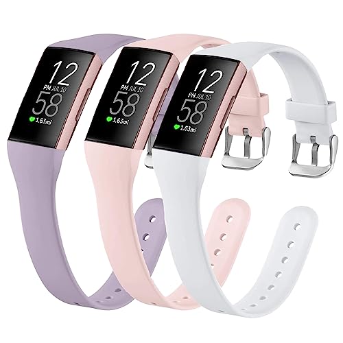 SENGKOB 3 PACK Bands for Fitbit Charge 3/Fitbit Charge 4，Soft Silicone Adjustable Sport Band Replacement Wristbands for Fitbit Charge 4/Fitbit Charge 3 Fitness Tracker,Small(White+Sand Powder+Lavender)