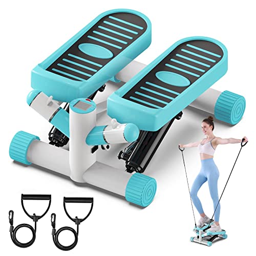 Ganggend Exercise Stepping Machine, Portable Mini Stair Steppers with Resistance Bands, Non-Slip Foot Pads with LCD Display, Step Fitness Machines for Home Office Workout Gym (Blue)