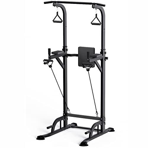 WenHaus Power Tower Dip Station Adjustable Height Pull Up Bar Multifunctional Home Strength Training Workout Exercise Equipment