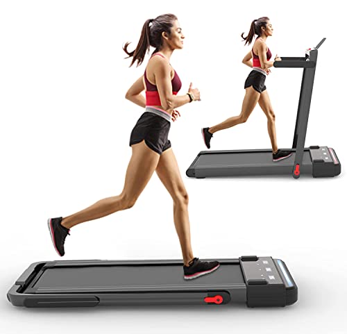 Under Desk Treadmill 2 in 1 Folding Portable Treadmill Walking Treadmill Under Desk 2.25HP Electric Treadmill with Remote APP Control LED Display Phone Holder No Needed Assembly for Home Office