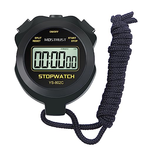 MOSTRUST Digital Simple Stopwatch, Single Lap Basic Stopwatch, No Bells, No Clock, No Alarm, Silent, ON/Off with Lanyard for Swimming Running Sports Training Coaches Kids