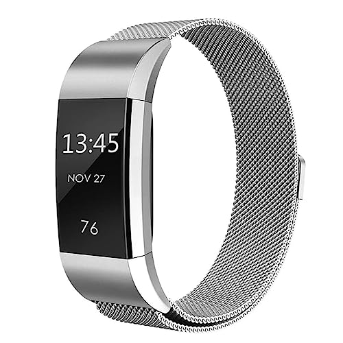 Metal Band Compatible with Fitbit Charge 2 Bands, Stainless Steel Mesh Loop Adjustable Wristband Replacement Strap for Fitbit Charge 2 Fitness Tracker Women Men Small(Silvery)