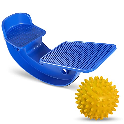 ProHeal Foot Rocker Calf Stretcher with Spiked Ball Massager – for Plantar Fasciitis, Achilles Tendonitis – Calf, Foot, Heel, and Ankle Stretcher – Lower Leg Pain Relief – Blue with Yellow Ball