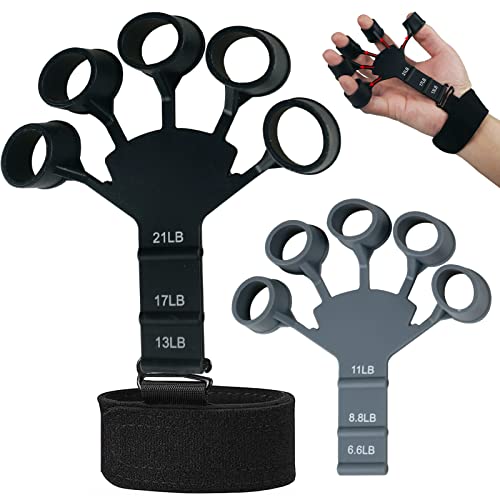 OWIMX Finger Trainer – Hand Grip Strengthener Extensor Exerciser Grip Finger Trainer for Improved Finger Function And Movement Adjustable Silicone Hand Trainer Grip Force Trainer 2 Pack