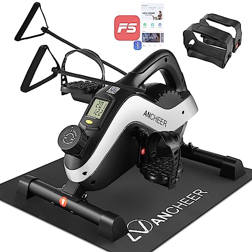 ANCHEER Under Desk Bike Pedal Exerciser, Quiet Magnetic Mini Exercise Bike with Resistance Band & Non-Slip Mat, Smart App, 10-Level Tension, LCD Monitor for Seniors Therapy & Home Office Workout