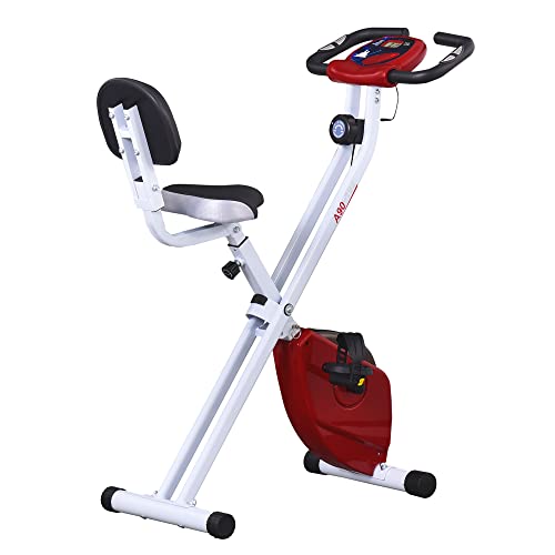 Soozier Foldable Upright Training Exercise Bike Indoor Stationary X Bike with 8 Levels of Magnetic Resistance for Aerobic Exercise, Red