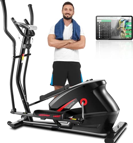 FUNMILY Elliptical Machine 390 lbs Weight Capacity，Elliptical Trainer Cross Trainer with App，10 Levels of Magnetic Resistance Enhanced LCD Monitor for Home Gym