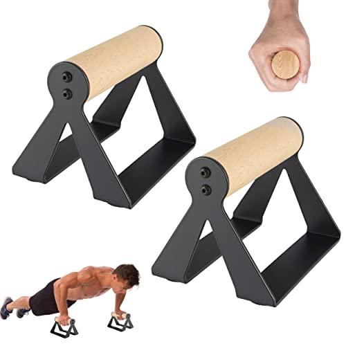 BTAMUD Wooden Push Up Bars with Ergonomical Handle Anti-Slip Push-Up Stand Handstand Bars w/Heavy-Duty Steel, Push-up Bracket Board Strength Training Equipment for Calisthenics & Floor Workouts