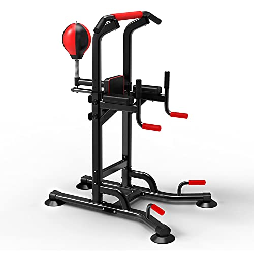 Power Tower Dip Station Pull Up Bar Gym Fitness Workout Exercise Equipment Strength Training with Speed Punching Bag Boxing Ball