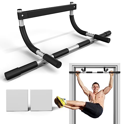 ONETWOFIT Pull Up Bar for Doorway, Portable Chin Up Bar 3 Hole Adjustable Door Frame Pullup Bars, Strength Training Pull-up Bars Fits Most Door Ways (Up to 33″W), No Screws Home Exercise Hanging Bar