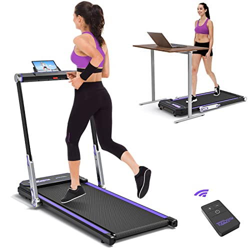Under Desk Treadmill Walking Pad Folding Treadmill Electric Walking Running Treadmill for Home Office with Touch Panel & Remote, 2.5HP for Under Your Desk – Purple