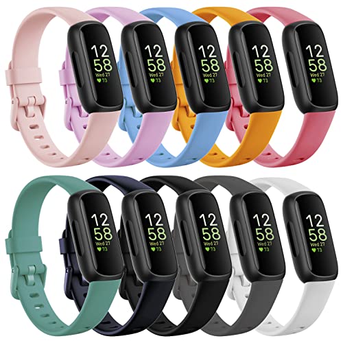 Farluya 10 Pack Compatible with Fitbit Inspire 3 Bands,Soft Sport Bands Silicone Replacement Wristband for Fitbit Inspire 3 Tracker Smart Watch for Women Men, Small