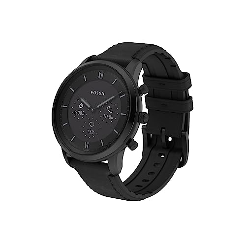 Fossil Neutra Gen 6 Hybrid 44mm Stainless Steel and Leather Smart Watch, Color: Black (Model: FTW7074)