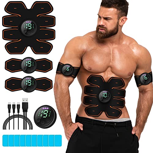 Grexemin ABS Stimulator Workout Equipment, Ab Machine USB Rechargeable Gear for Abdomen/Arm/Leg, Strength Training Equipment for Men and Women