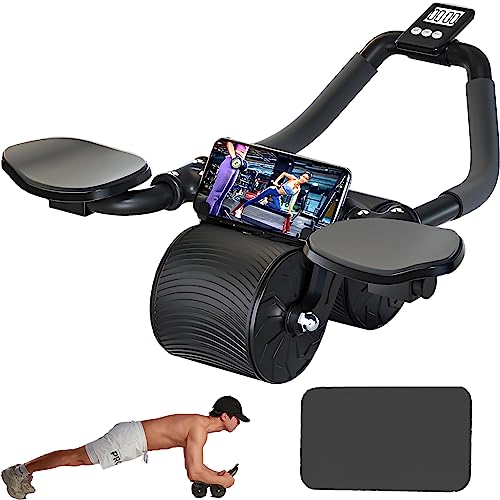 Tofern Ab Roller Wheel with Knee Mat Automatic Rebound Abdominal Wheel Timer Abdominal Wheel Exercise Roller Ab Workout Equipment Ab Stimulator Exercise Wheels for Home Gym