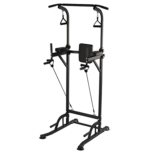 Power Tower Stand Strength Training Fitness Equipment Power Tower Pull Up Bar Dip Station for Home Gym 330LBS Load-bearing,5.9-7.5Ft Height Adjustable (Style B,Black)
