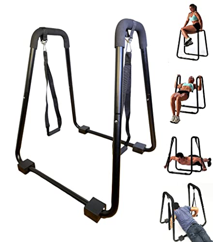Iron Bar Dip Stand Station, Ultimate Body Bar Press Dip Fitness Bar Heavy Duty with Resistance Straps, Dip Station for Total Body Strength Training Workouts for Tricep Dips, Pull-Ups, Push-Ups, L-Sits