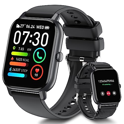 Smart Watch with Bluetooth Call (Answer/Make Call), 1.85″ Ultra Large HD Screen, 100+ Sports Mode 2023 Smart Watches for Men Women, IP68 Waterproof Fitness Tracker with Heart Rate Sleep Monitor, Black