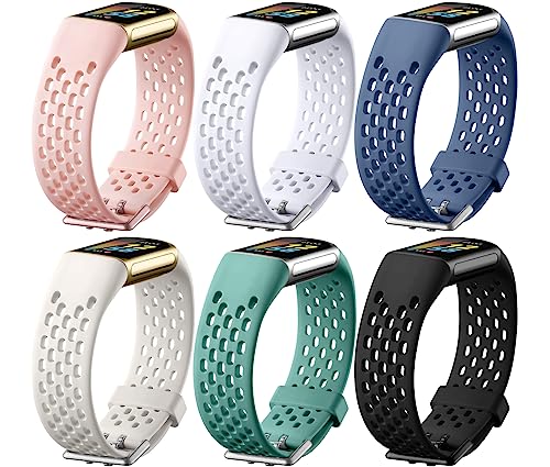 Maledan Cute Band Compatible with Fitbit Charge 5 Bands Women Men, Soft and Breathable Sport Band Waterproof Replacement Wristbands Strap for Fitbit Charge 5 Advanced Fitness Tracker