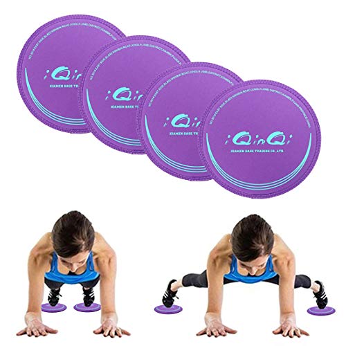 iQinQi Exercise Glider Discs, Exercise Core Sliders for Working Out, Dual Sided Sliding Discs Use on Hardwood Floors, Workout Discs Abdominal & Total Body Gym Exercise Equipment for Home (4PcsPurple)