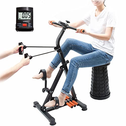 GOREDI Pedal Exerciser, Full Body Pedal Exercise Bike for Seniors, Hand Arm Leg and Knee Exercise Peddler with Resisatnce Band and Massage Rollers, Indoor Adjustable Recovery Fitness Equipment