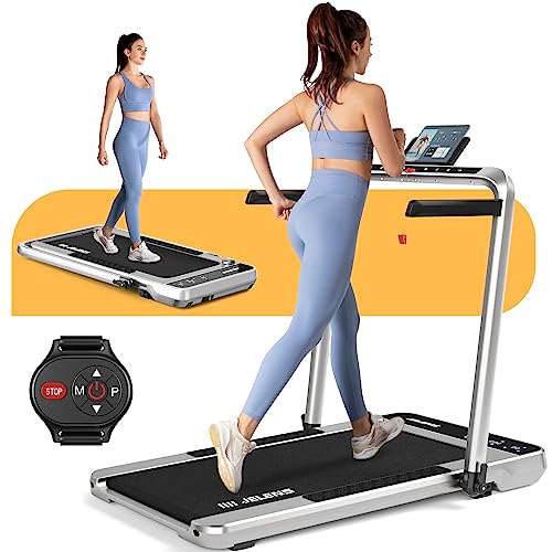JELENS 2 in 1 Treadmill Under Desk Walking Pad 2.5HP Home Folding Treadmills with Incline and Gesture Sensing Control, Walking Machine for Office with Led Display (Sliver)