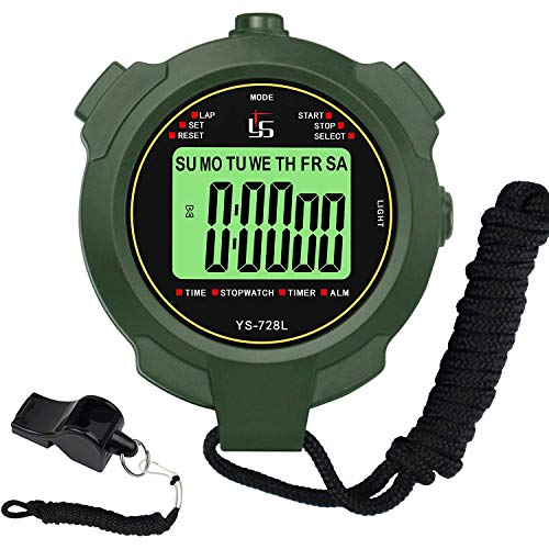 Rolilink Stopwatch,Metal Stop Watch for Sports Waterproof Stopwatches Timer for Sports and Competitions (2 Lap with Backlight-Plastic)