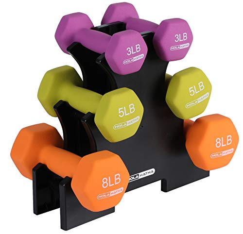 3Lb, 5Lb & 8Lb Hex Dumbbell Set with Rack Stand, Ideal Strength Weight Training for Ladies, Women’s weights Perfect home workout gym exercises for muscle toning fitness