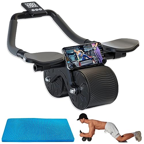 LeuKoles Automatic Rebound Ab Roller with Elbow Support and Kneeling Pad, Abdominal Wheel with Timer and Phone Holder, Abdominal Core Exercise Equipment, Home Gym Fitness Abdominal Muscle Training