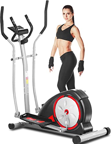 ANCHEER Elliptical Machine, Cross Trainer for Home Use with Pulse Rate Grips and LCD Monitor, 8 Resistance Levels Smooth Quiet Driven for Home Gym Office Workout 350LBS Weight Limit