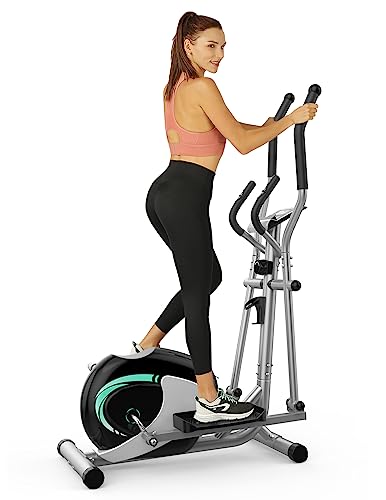 THERUN Elliptical Machines for Home Use, Ultra Quiet Magnetic Elliptical Trainer Exercise Machine, 8 Levels Adjustable Resistance Elliptical Training Machine w/LCD Monitor, Pulse Sensor (Green)