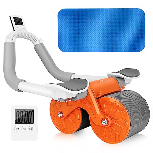 Ab Roller Wheel with Knee Mat Automatic Rebound Abdominal Wheel Timer Abdominal Wheel Exercise Roller Ab Workout Equipment Ab Stimulator Exercise Wheels for Home Gym