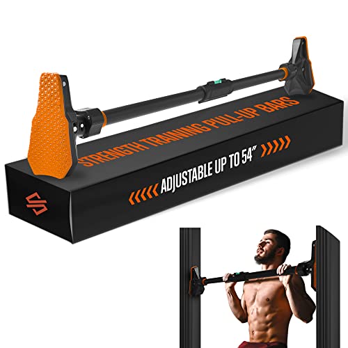 SQUATZ 54” Adjustable Pull-Up Bar, Strength Training Exercise Equipment with Automatic Locking, Adjustable Width 43 to 62 inches, Upper Body Workout Bar for Men and Women Home Gym Exercise