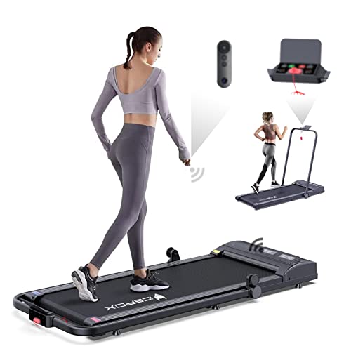 Icefox 2 in 1 Under Desk Treadmill, 2.25HP Folding Electric Treadmill Walking Pad with Remote Control, Bluetooth Speaker and LED Display, Walking Jogging Machine, 265 Lbs Max Weight