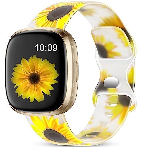 GEAK Transparent Floral Strap Compatible with Fitbit Sense Bands/Fitbit Versa 3 Bands Women Men, Stylish Pattern Printed Fadeless Wristband for Fitbit Sense 2 Bands/Versa 4 Bands for Women, Small